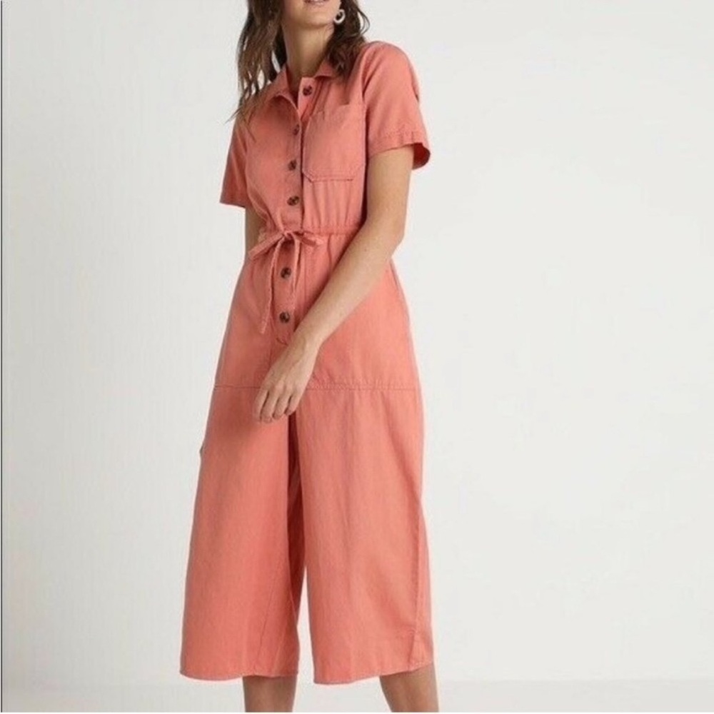 Madewell Tie Waist Military Jumpsuit size 6 pink-coral L3